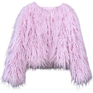 Fluffy Light Pink Fur Coat Women Shaggy Jacket Long Sleeve Warm Winter Outwears